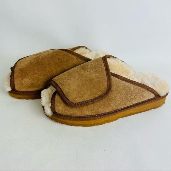 Vermont Country Store  Slippers 72421 Chestnut Leather Upper Brown Scuffs Sz 10 - Picture 1 of 12